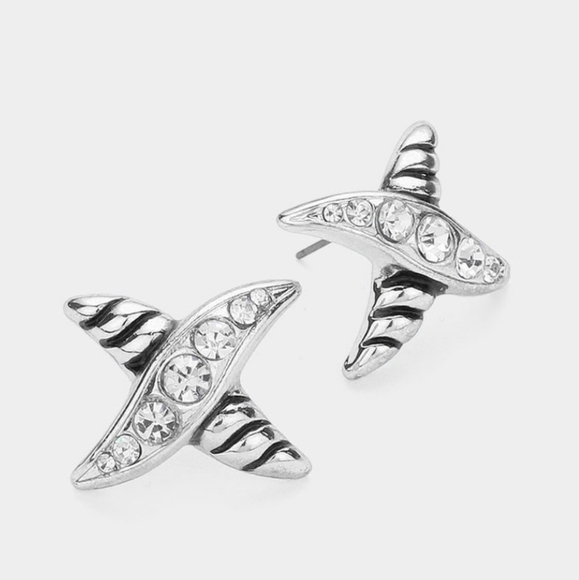 NWT Patterned Metal Rhinestone Stud Earrings - Picture 1 of 2